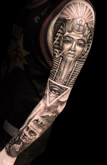 Realistic Horus Egyptian God tattoo by Nikolay Sparkov. . Egyptian sleeve tattoo